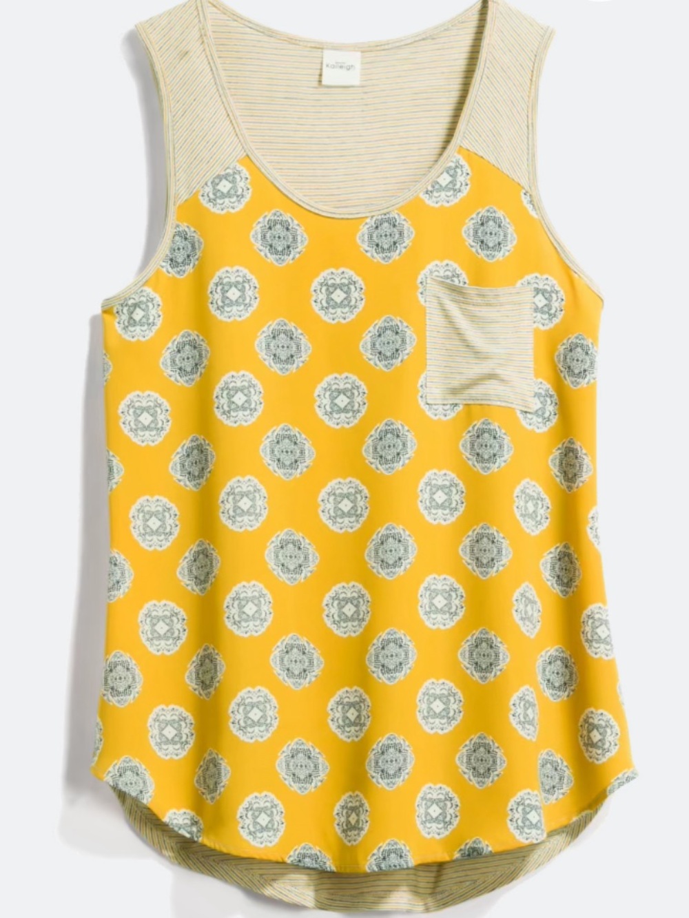 KAILEIGH Yellow Medallion Mixed-Material Pocket Tank